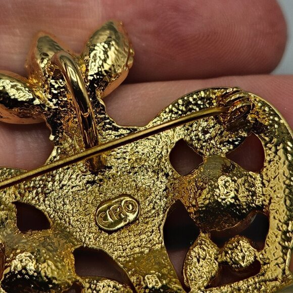 Ciro Crown Pin Brooch Christmas Jewelry Red Green Rhinestones Holiday Royal - Picture 8 of 11